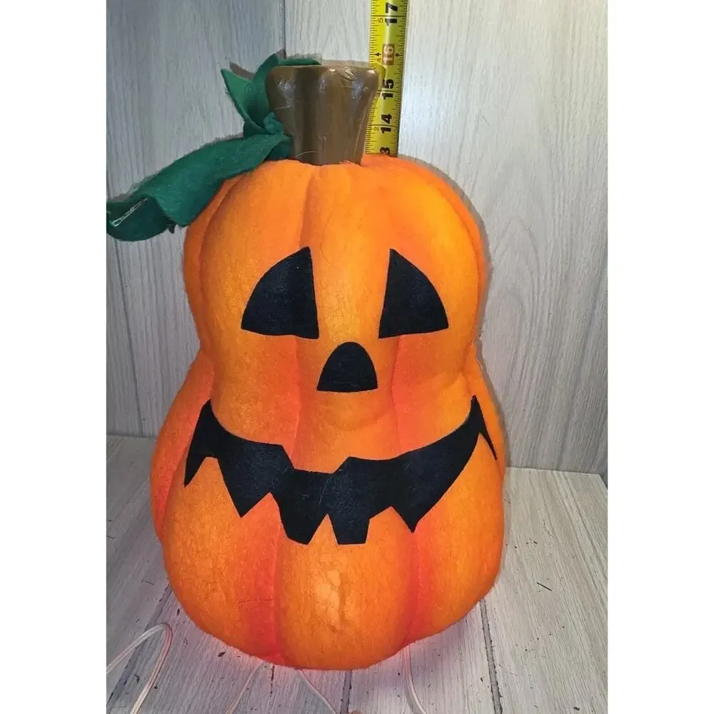 Vtg. 1997 Lighted Halloween Indoor Felt Blow Mold Pumpkin Jack O Lantern Read